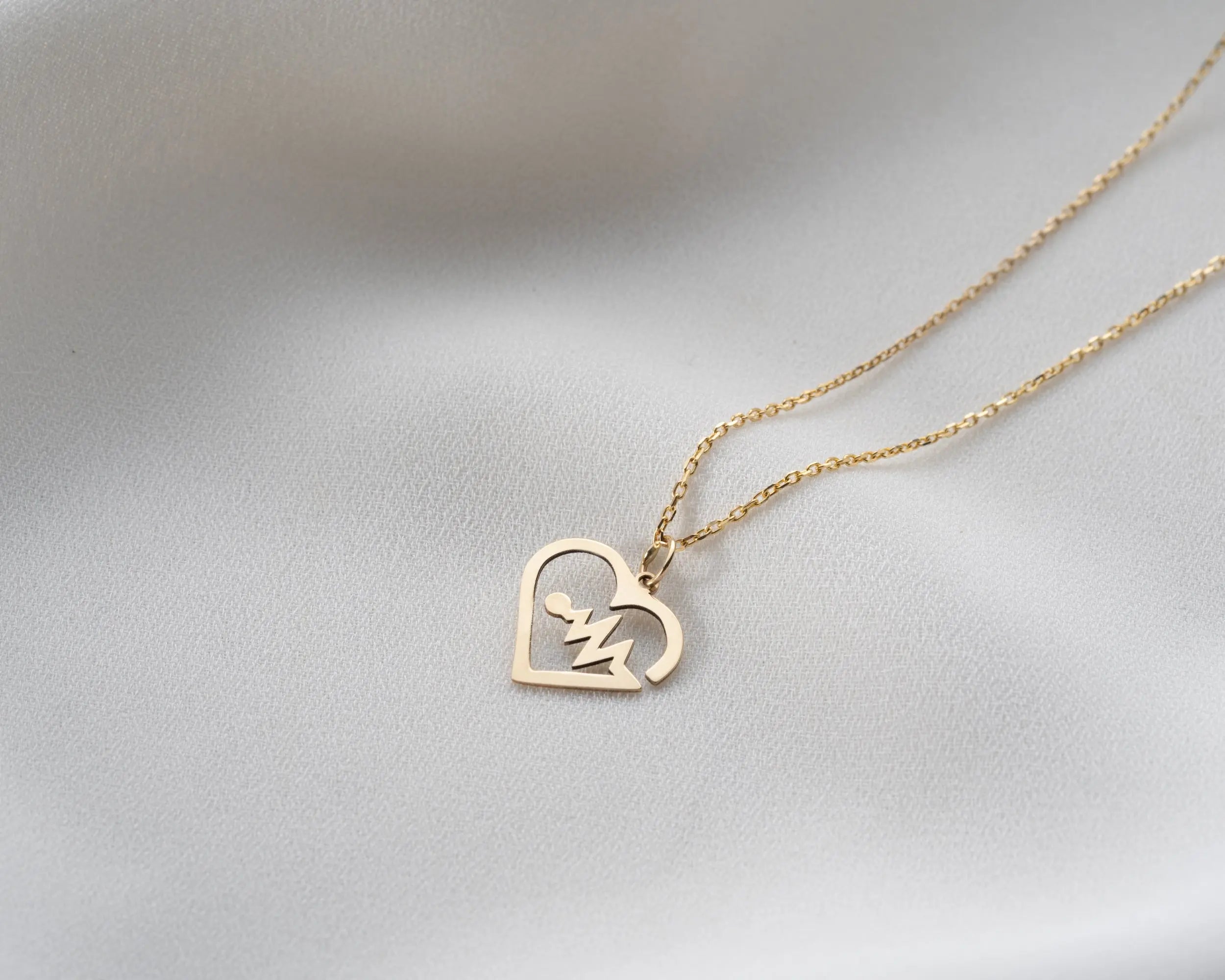 14K Solid Gold Heartbeat EKG Pendant Necklace