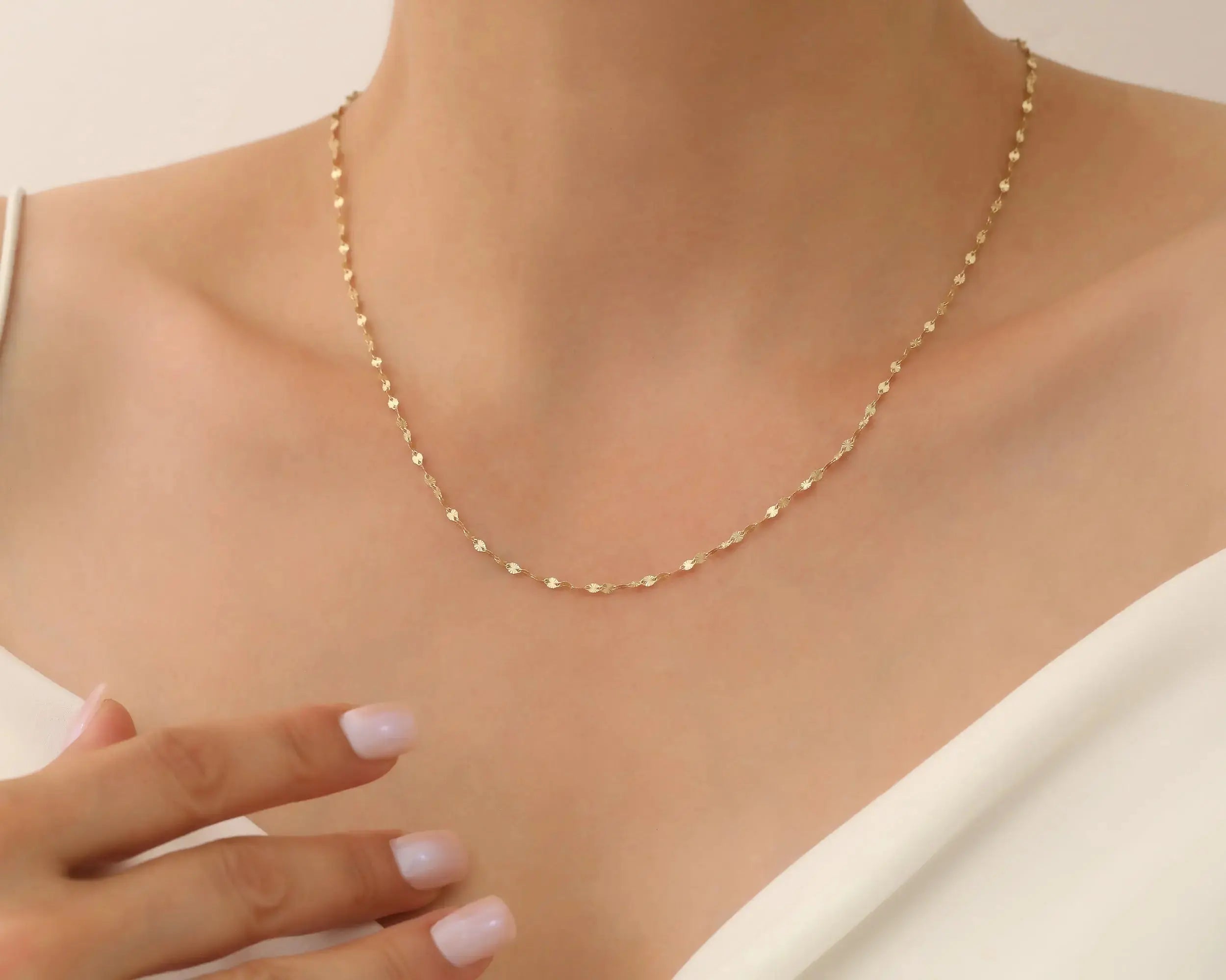 14K Solid Gold Chain Necklace- a young lady wearing 14K Solid Gold Chain Necklace