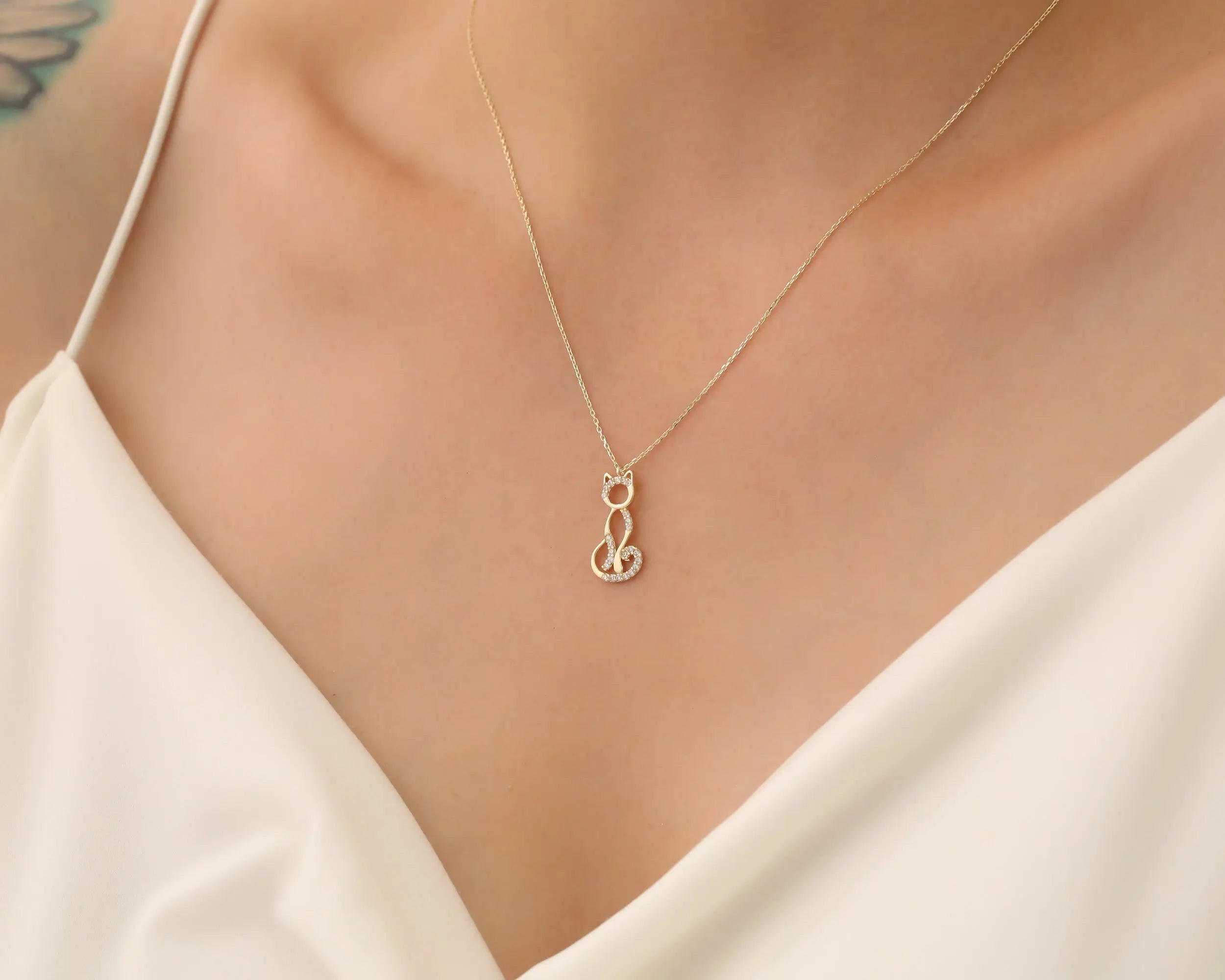 Cat Necklace with Pave Diamonds