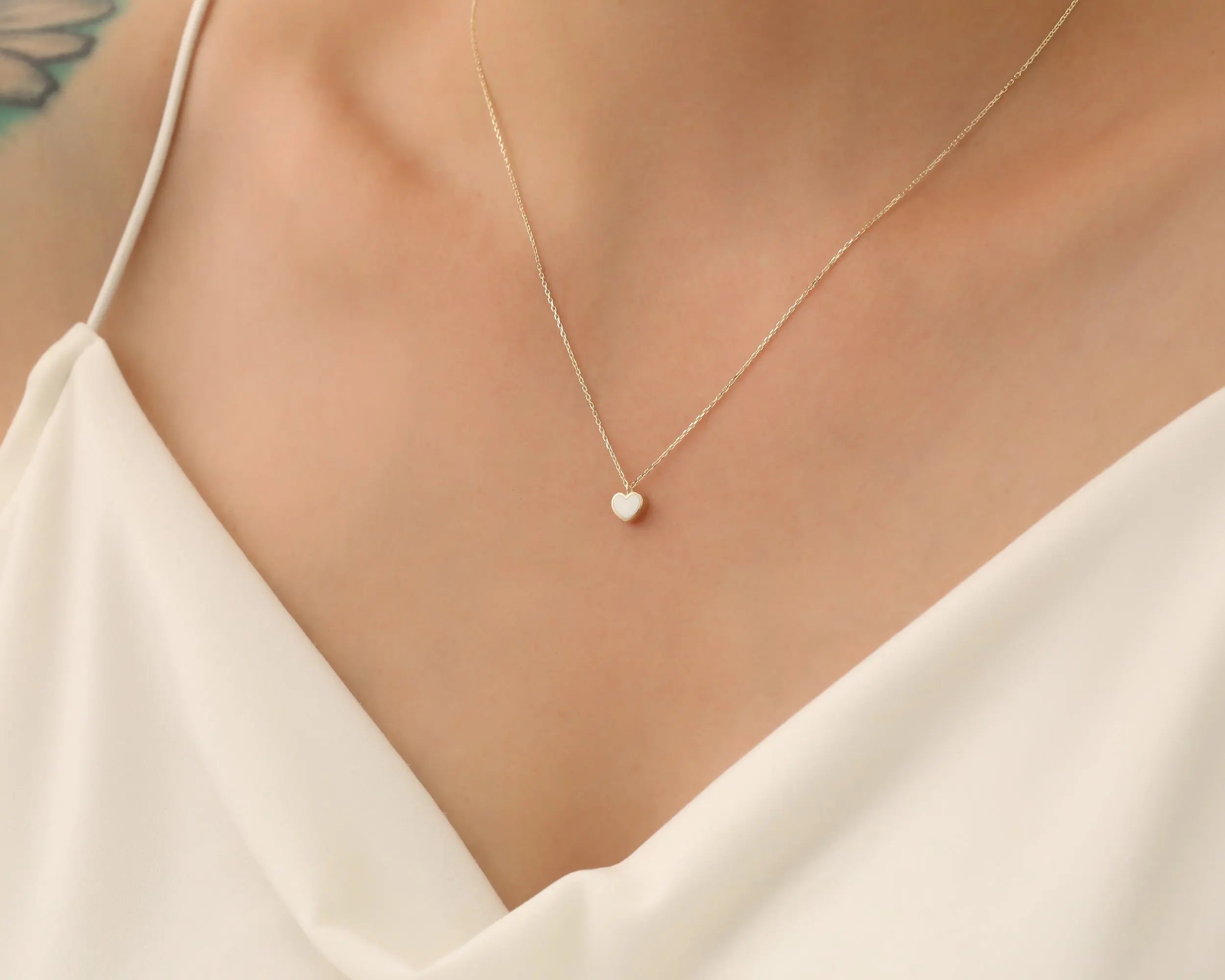 Gold Minimalist Enamel Heart Necklace