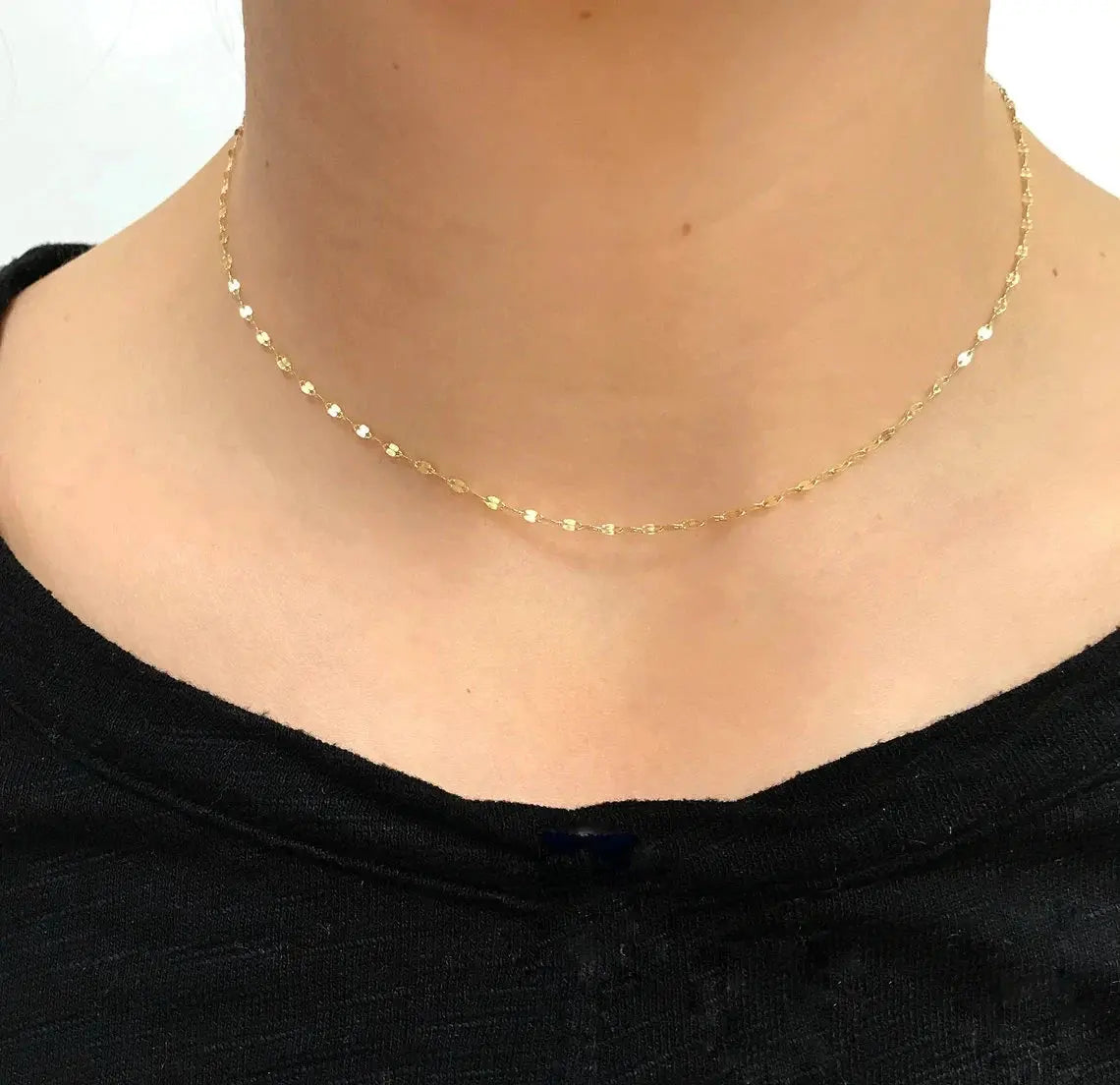 Sparkle Chain Necklace | 14K Gold Twisted Mirror Chain | Varto Jewelry