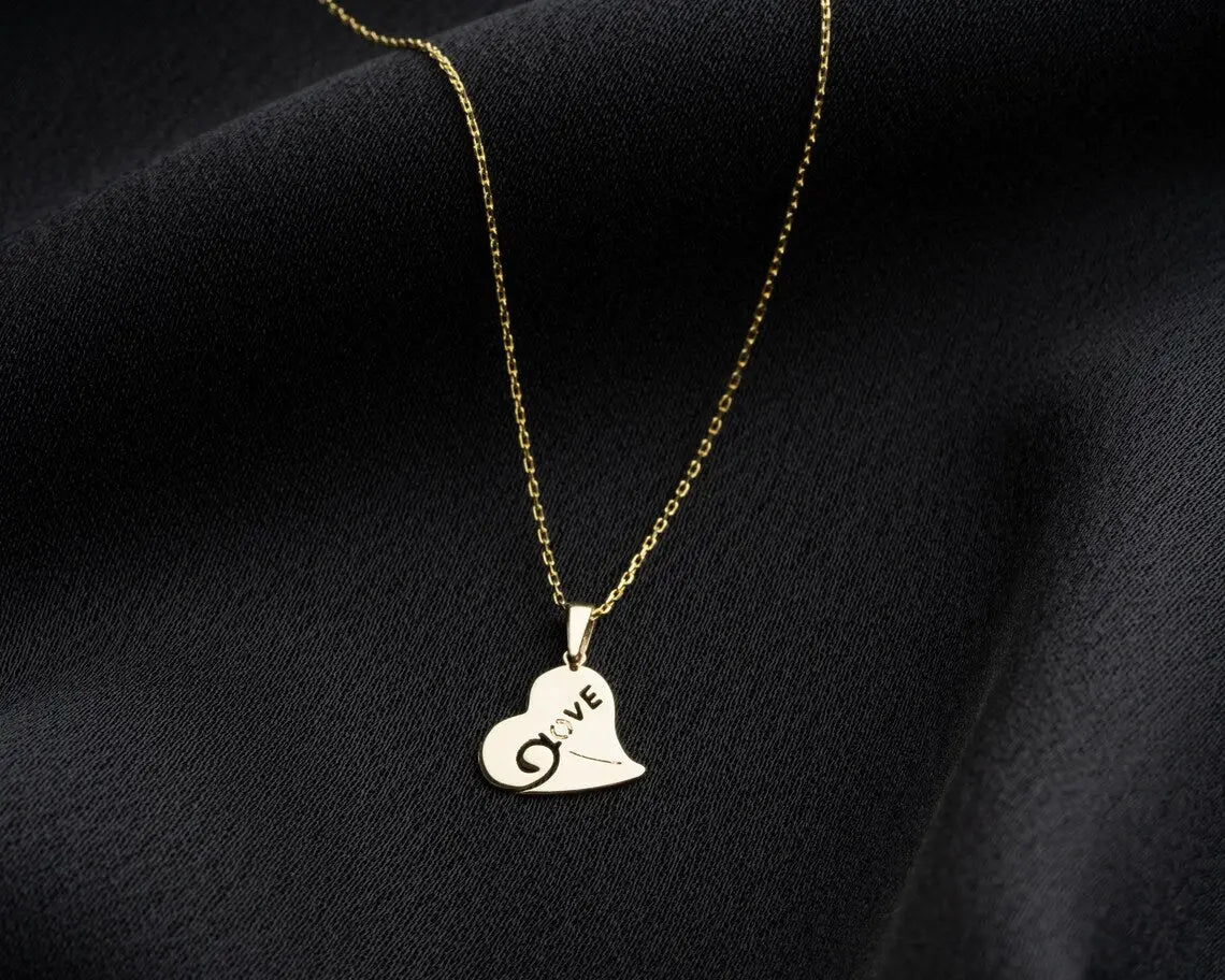 Gold Heart Pendant Necklace | Heart Love Pendant | Varto Jewelry