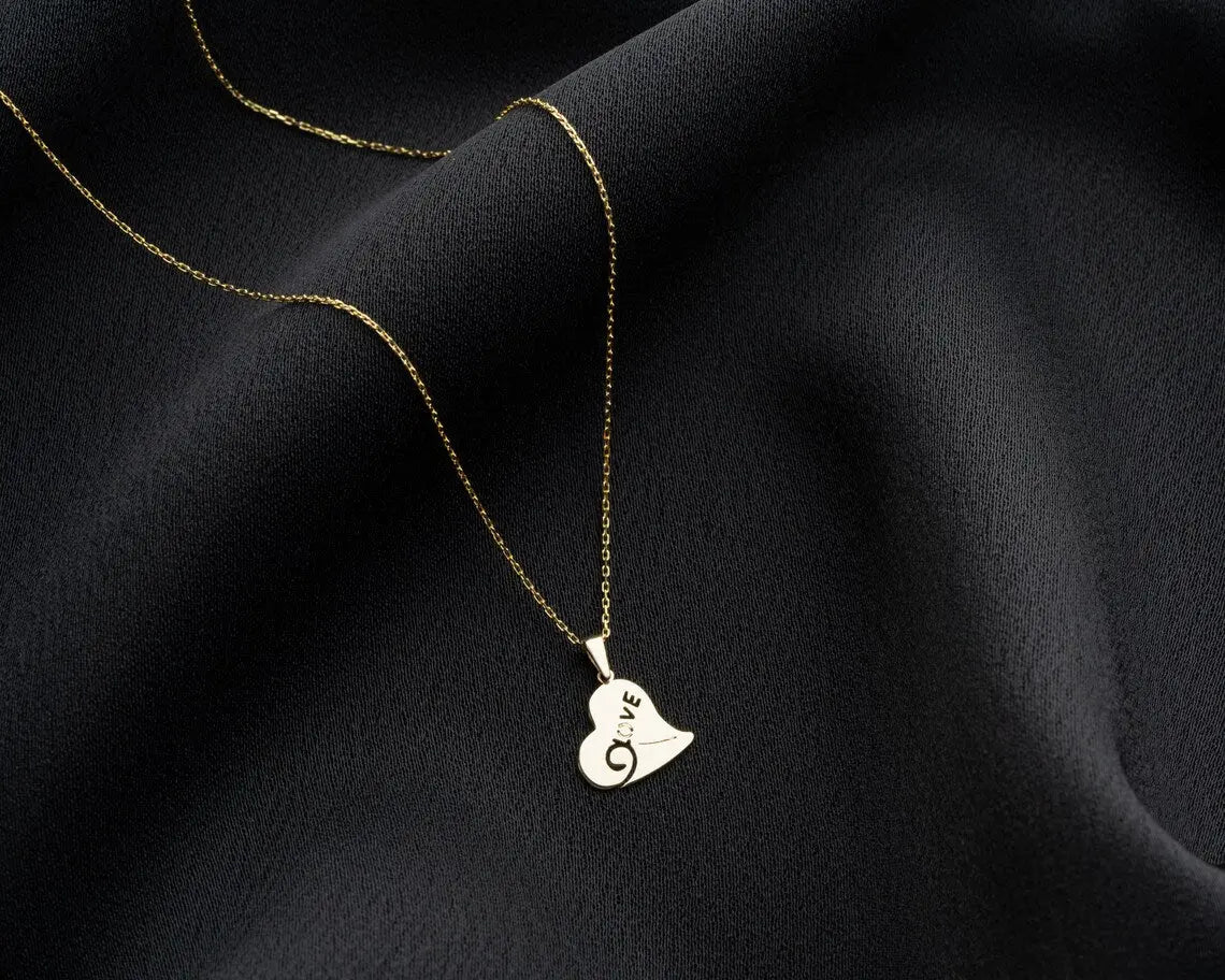 Gold Heart Pendant Necklace | Heart Love Pendant | Varto Jewelry