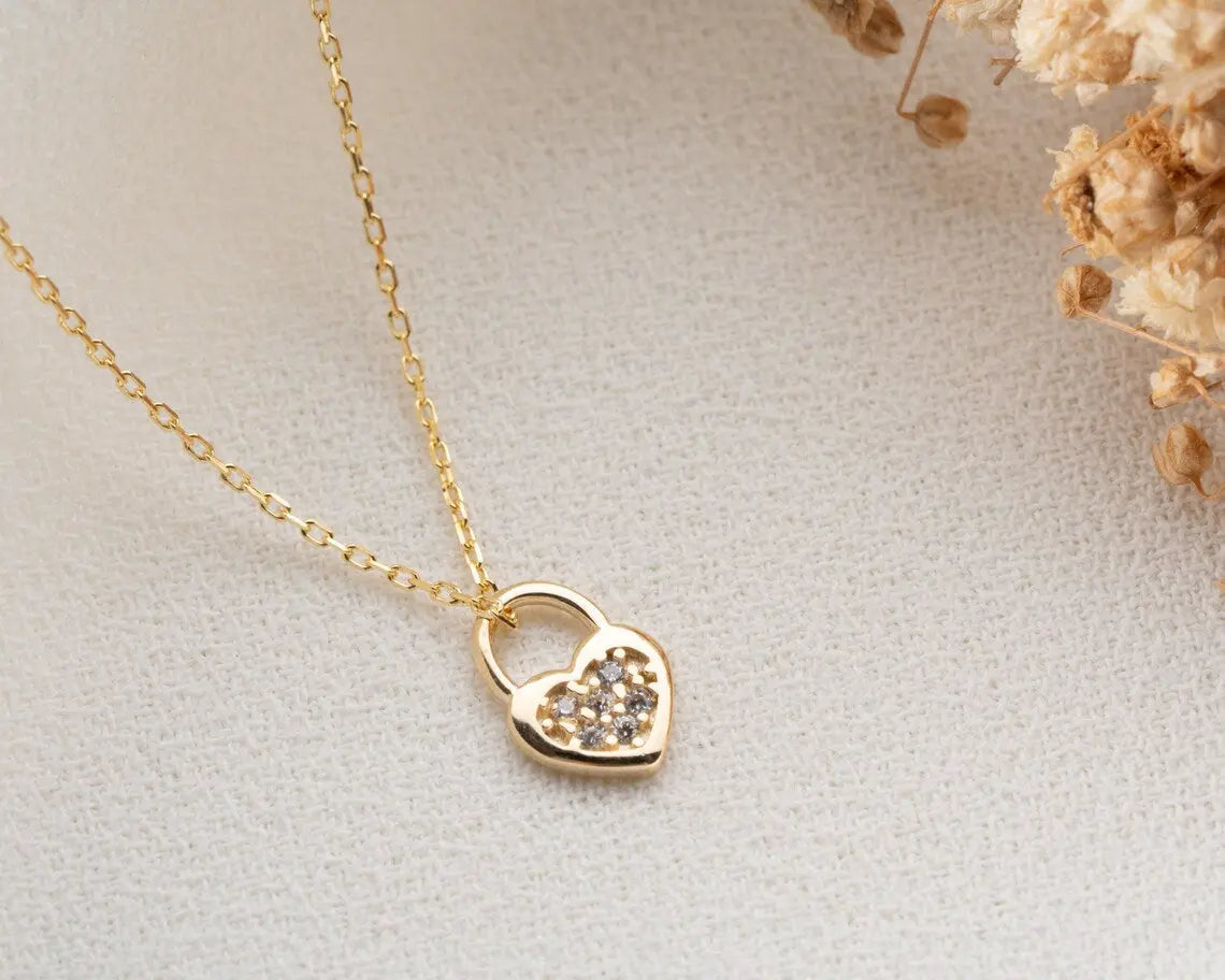 14K Gold Heart PadLock Necklace | 14K Gold PadLock Necklace | Varto Jewelry