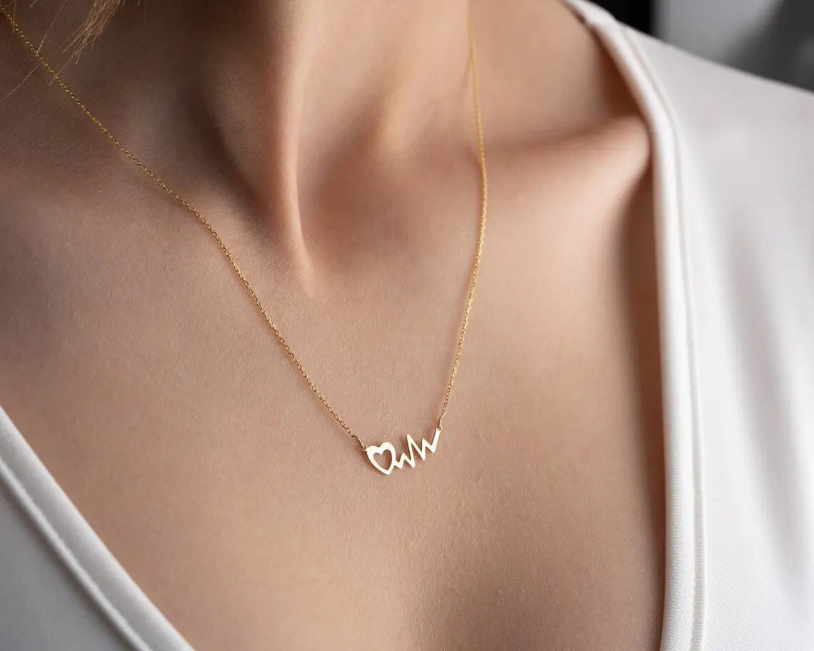Necklace With Heartbeat | 14k Gold EKG Necklace | Varto Jewelry