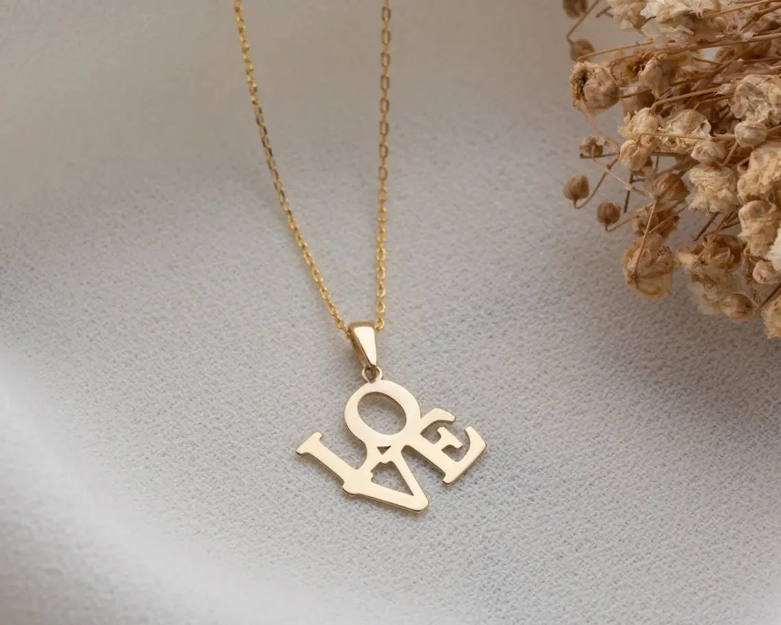 14K Gold Love Necklace | 14k Gold Minimalist Necklace | Varto Jewelry