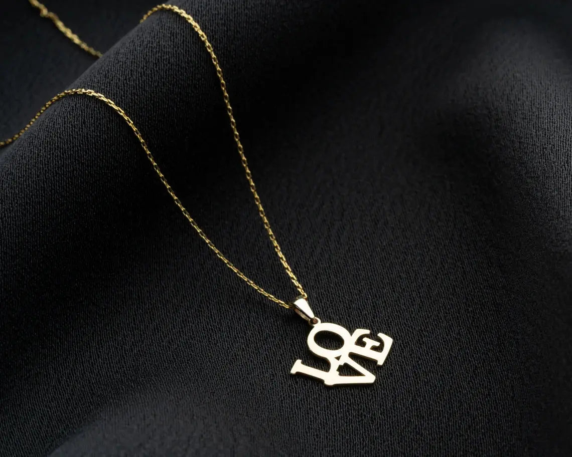14K Gold Love Necklace | 14k Gold Minimalist Necklace | Varto Jewelry