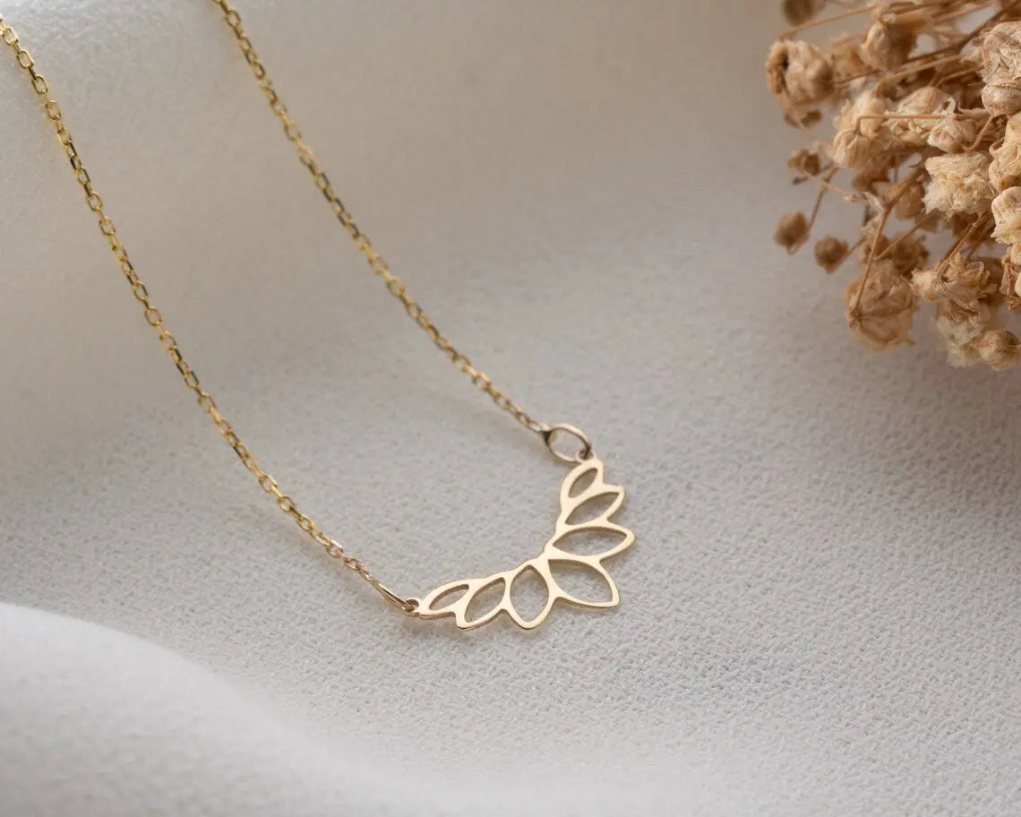 Womens Lotus Flower Necklace | 14K Gold Lotus Pendant | Varto Jewelry