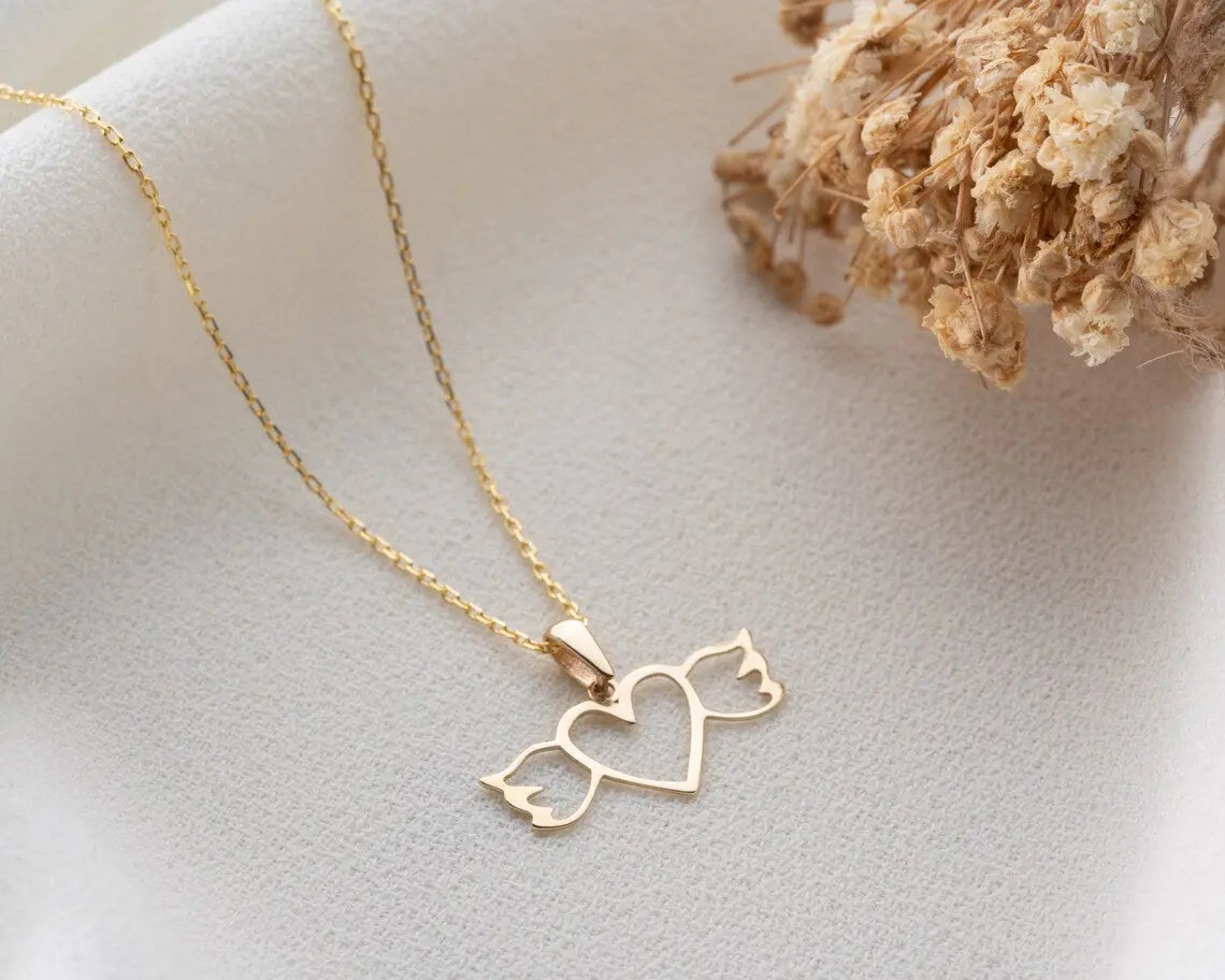 Necklace With Angel Wings | Gold Winged Heart Necklace | Varto Jewelry