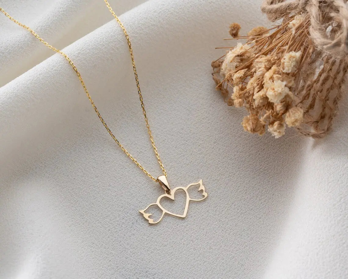 Necklace With Angel Wings | Gold Winged Heart Necklace | Varto Jewelry