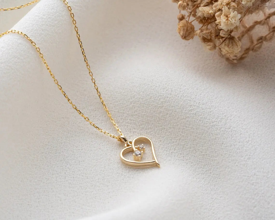 Small Heart Necklace 14k solid Gold Dainty heart | Tiny Gift for Women | Varto Jewelry
