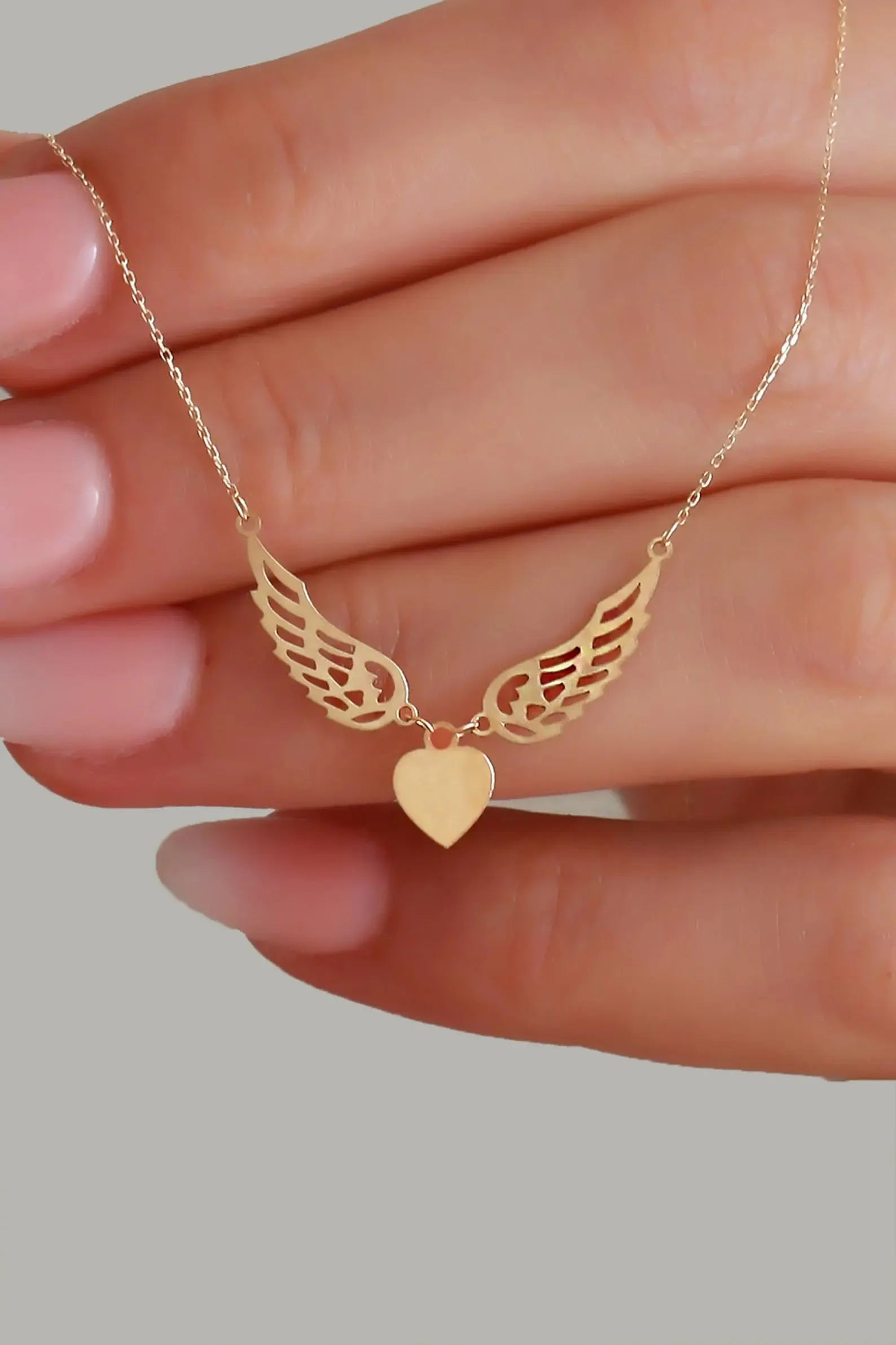 14K Solid Gold Angel's wing Necklace