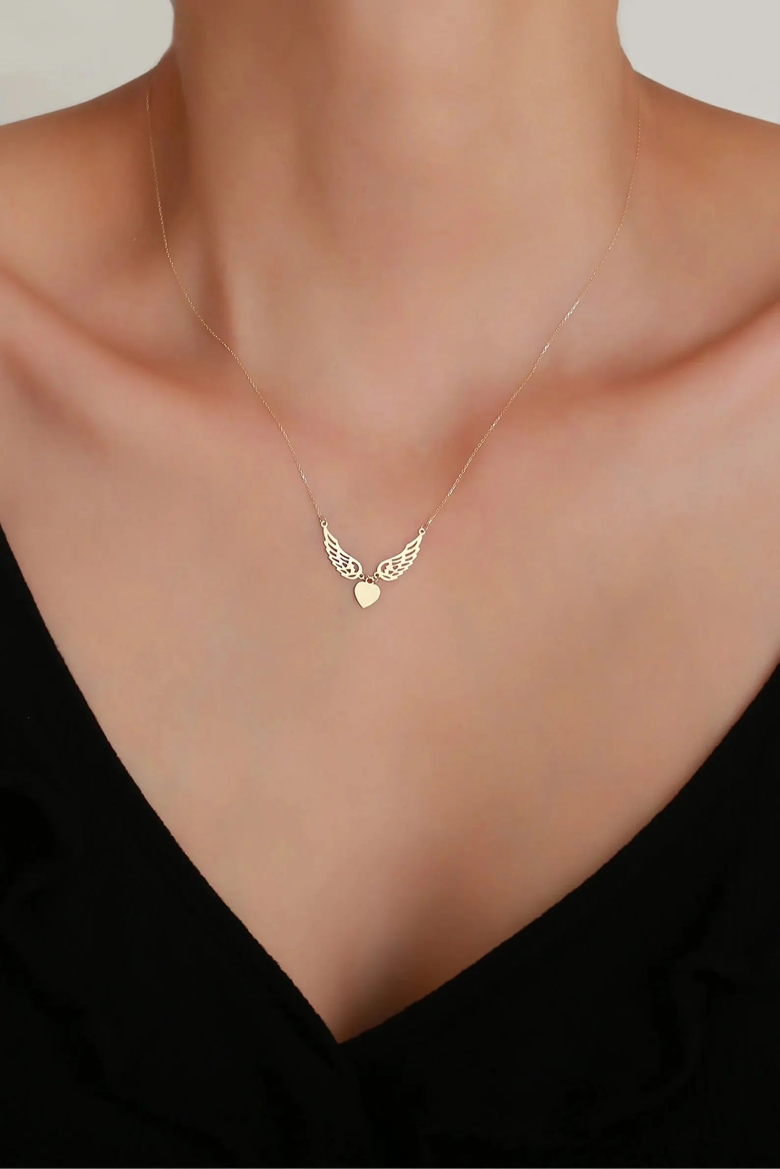 14K Solid Gold Angel's wing Necklace