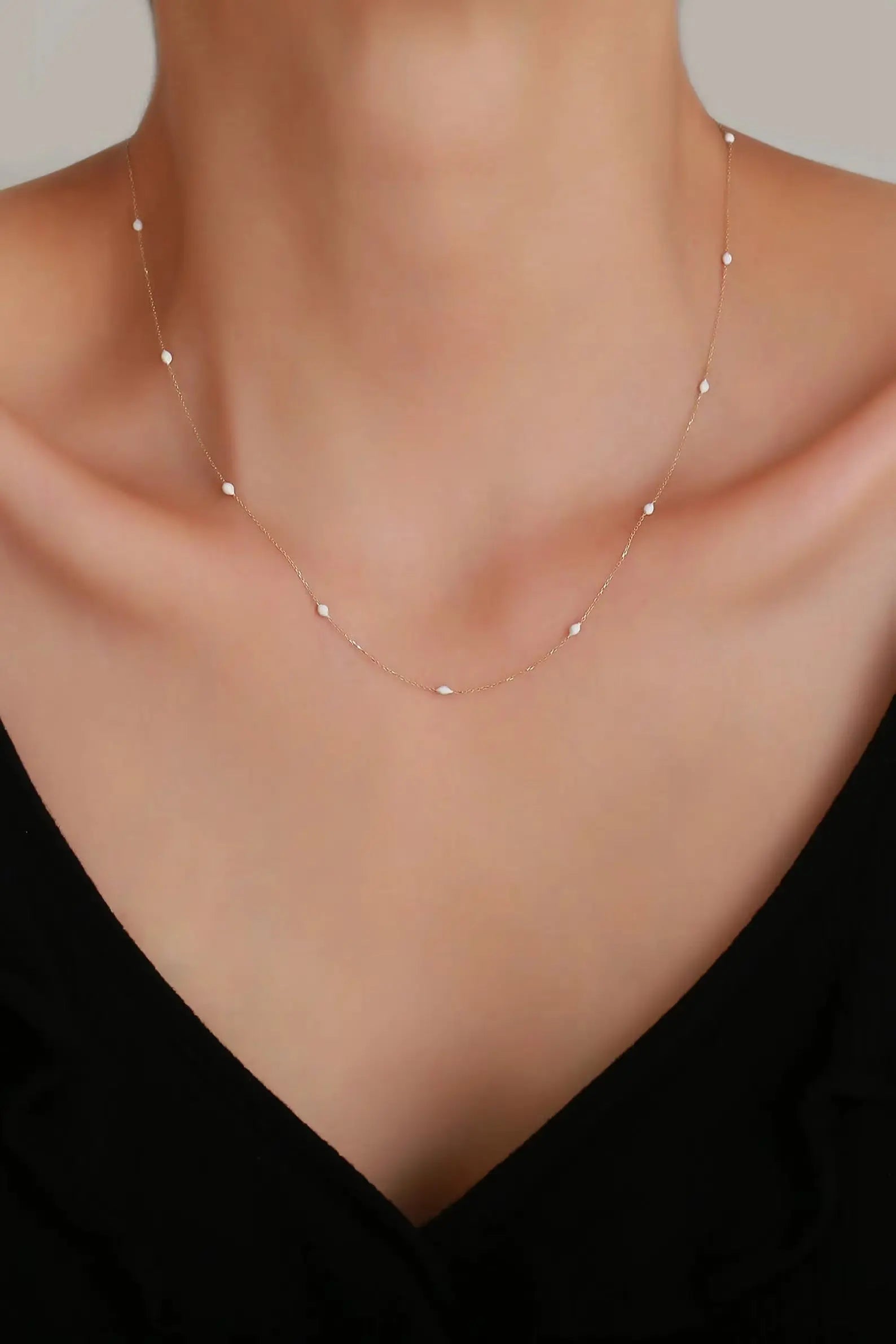 Dainty Beaded Necklace | 14k Solid Gold Beaded Necklace| Varto Jewelry