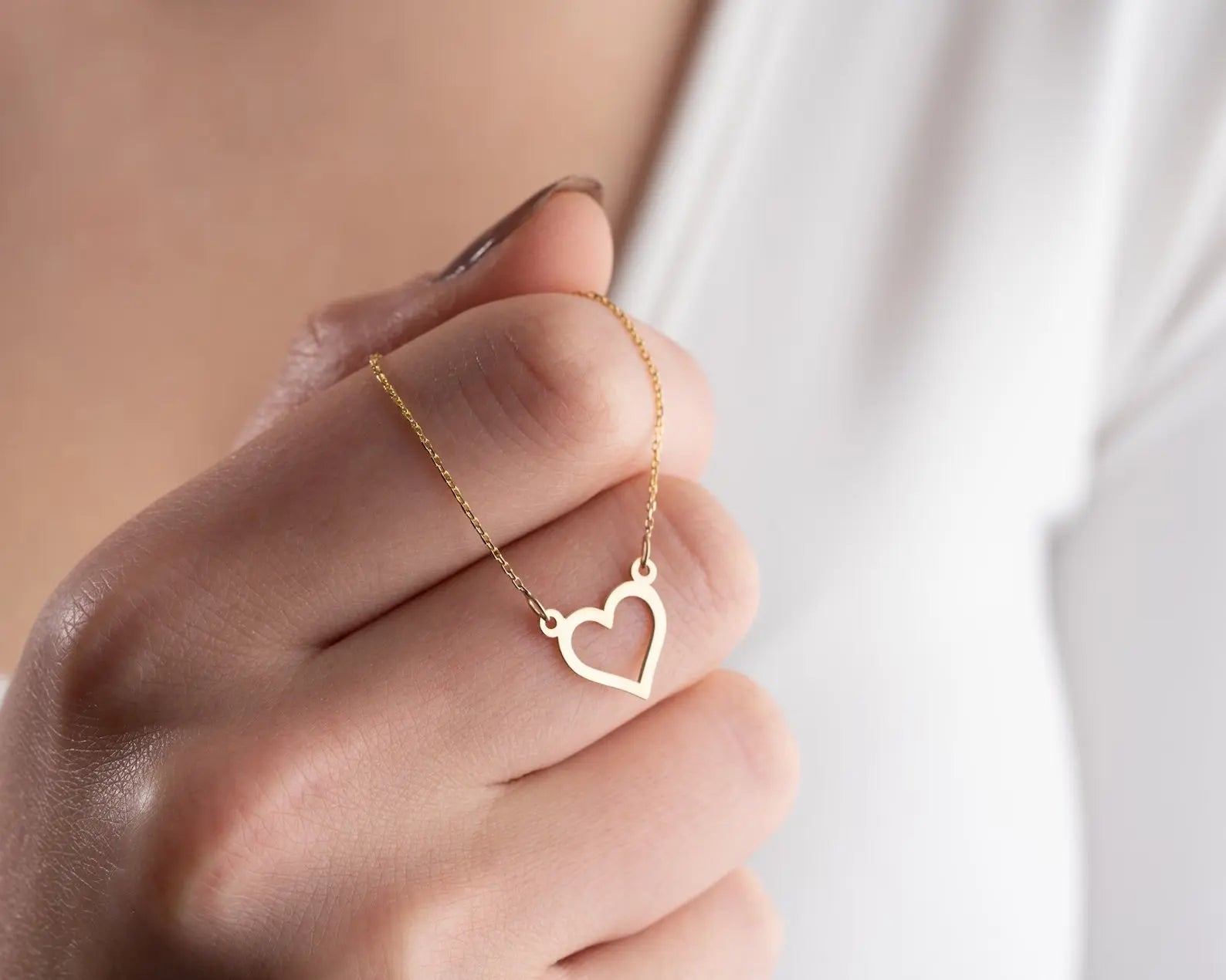 Heart Shaped Necklace | 14K Solid Gold Dainty Necklace | Varto Jewelry