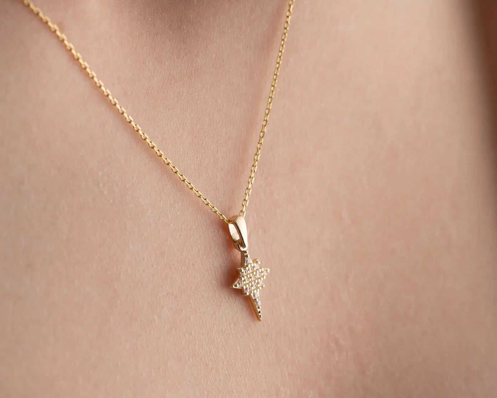 14K Gold Celestial North Star Necklace