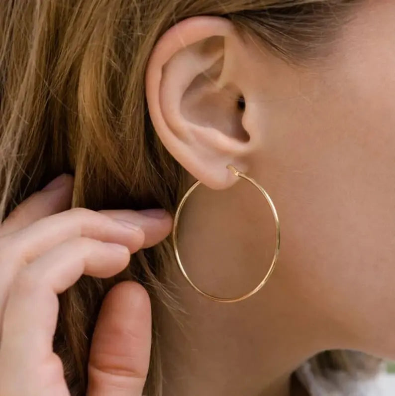 Large Gold Hoop Earrings | 14K Gold Classic Hoops | Varto Jewelry