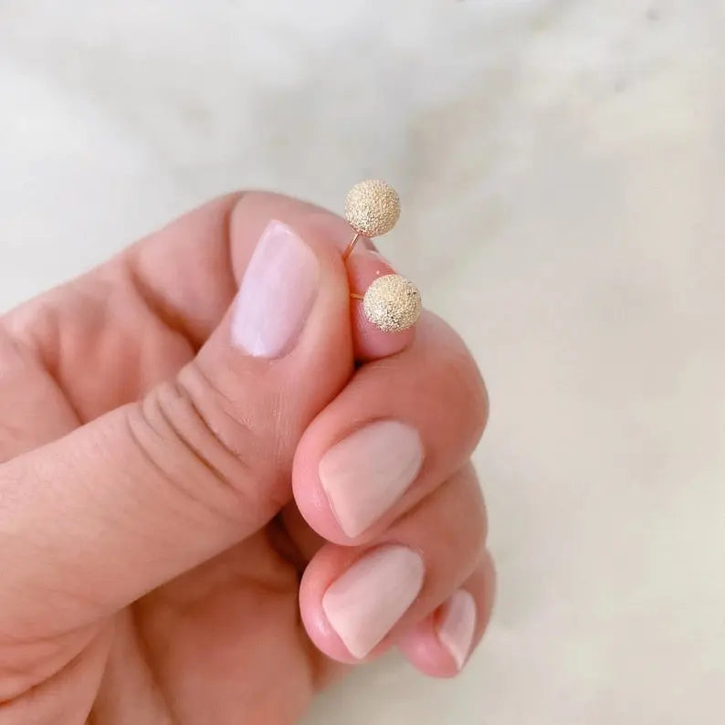 Gold Ball Stud Earrings |14K Solid Yellow Gold Stardust| Varto Jewelry
