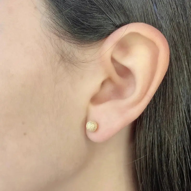 Gold Ball Stud Earrings |14K Solid Yellow Gold Stardust| Varto Jewelry