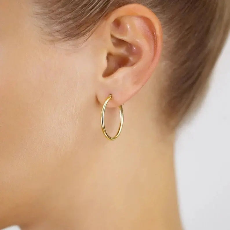 Large Gold Hoop Earrings | 14K Gold Classic Hoops | Varto Jewelry