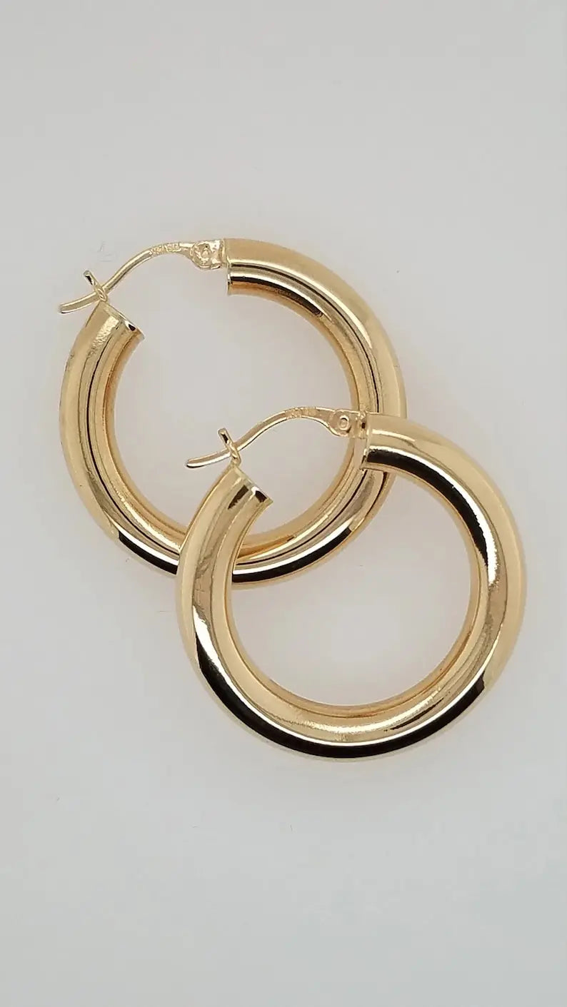 Real Gold Hoop Earrings | 14K Gold Thick Hoops | Varto Jewelry