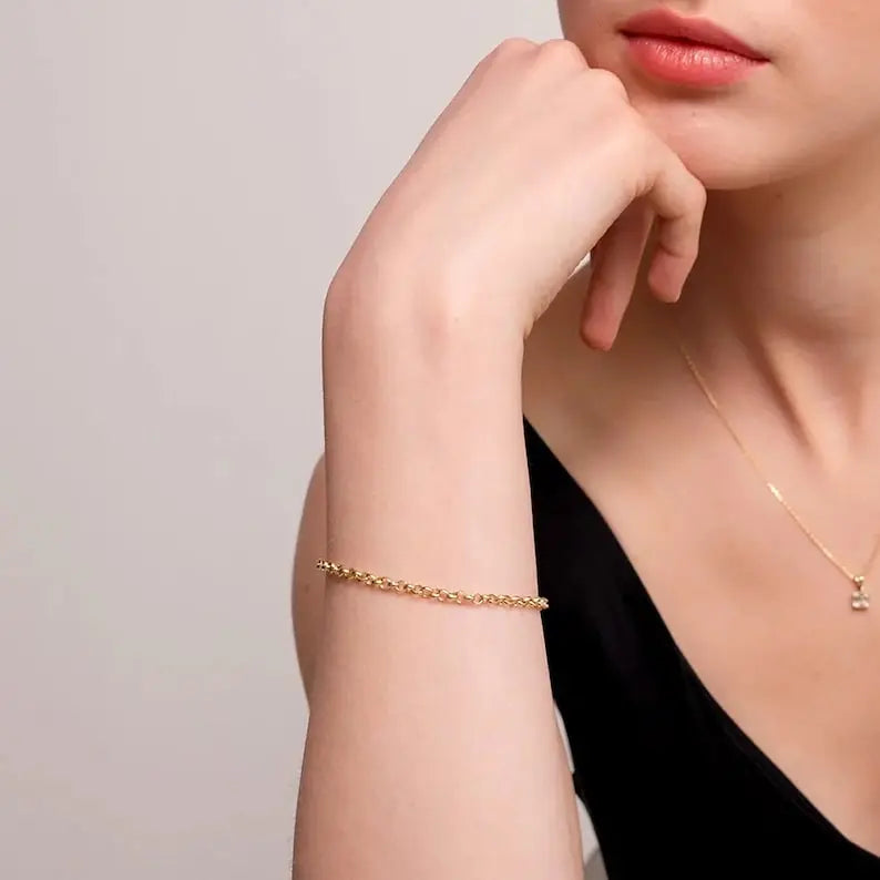 14k Gold Rolo Chain Bracelet | Diamond Cut Bracelet | Varto Jewelry