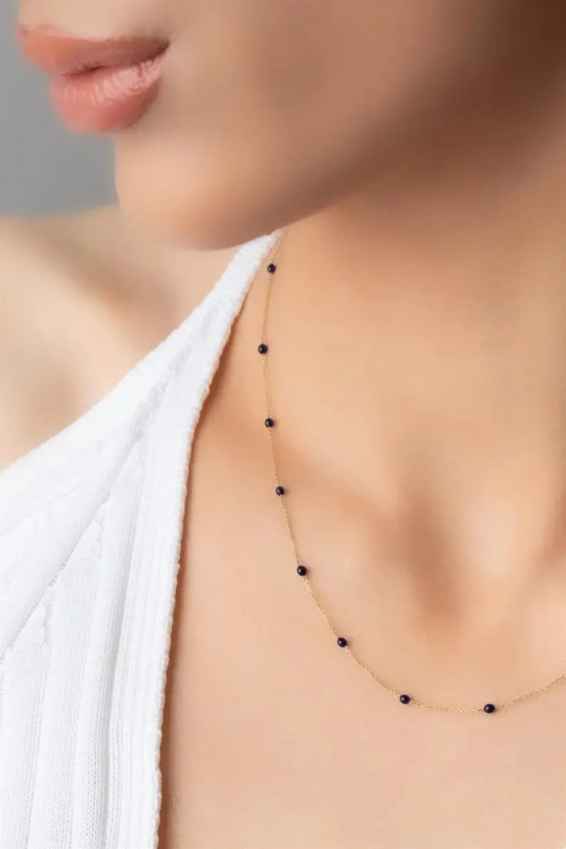 Thin Gold Necklace Chain | 14K Gold Bead Necklace | Varto Jewelry