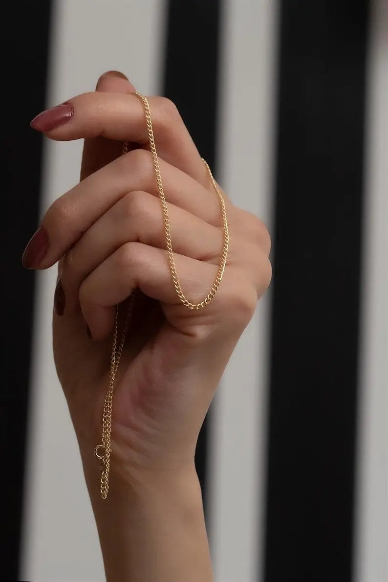 Curb Chain Necklace | 14K Gold Curb Cuban Link Chain | Varto Jewelry
