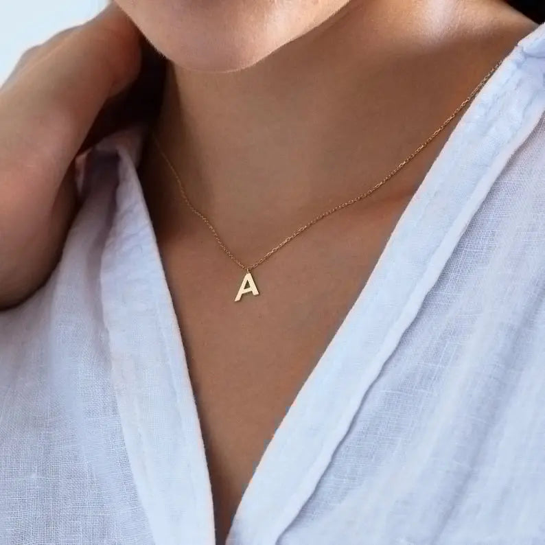 Gold Pendant Initial Necklace | 14K Letter Necklace | Varto Jewelry
