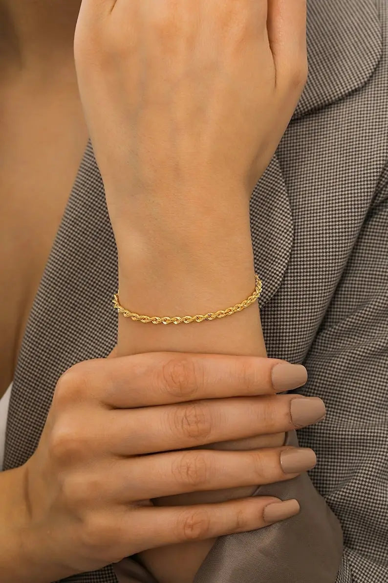 Gold Rope Bracelet | 14K Gold Rope Chain Bracelet | Varto Jewelry