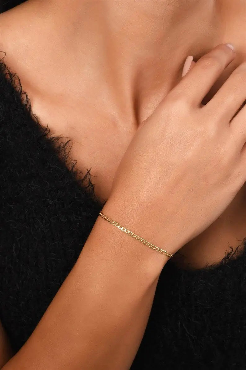 Gold Cuban Link Bracelet | 14K Gold Curb Chain Bracelet| Varto Jewelry