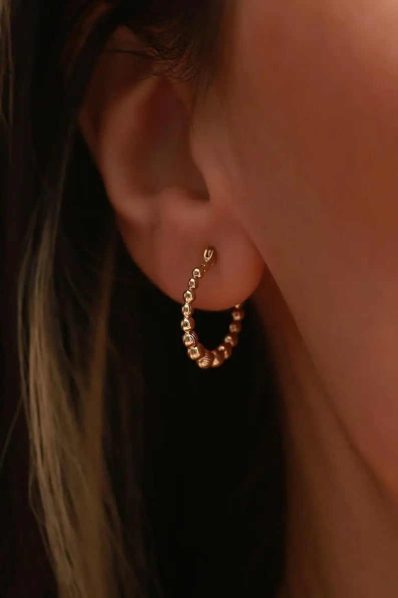 Beaded Hoop Earrings | Solid 14K Gold Hoop Earrings | Varto Jewelry