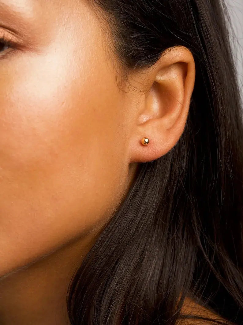 Gold Ball Stud Earrings | 14K Gold Ball Earring Studs | Varto Jewelry
