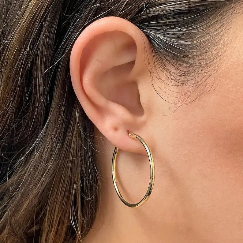 Large Gold Hoop Earrings | 14K Gold Classic Hoops | Varto Jewelry