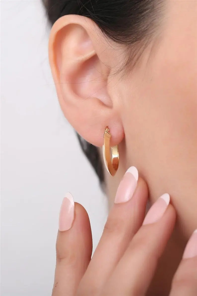Yellow Gold Hoop Earrings | 14K Twisted Hoop Earrings | Varto Jewelry