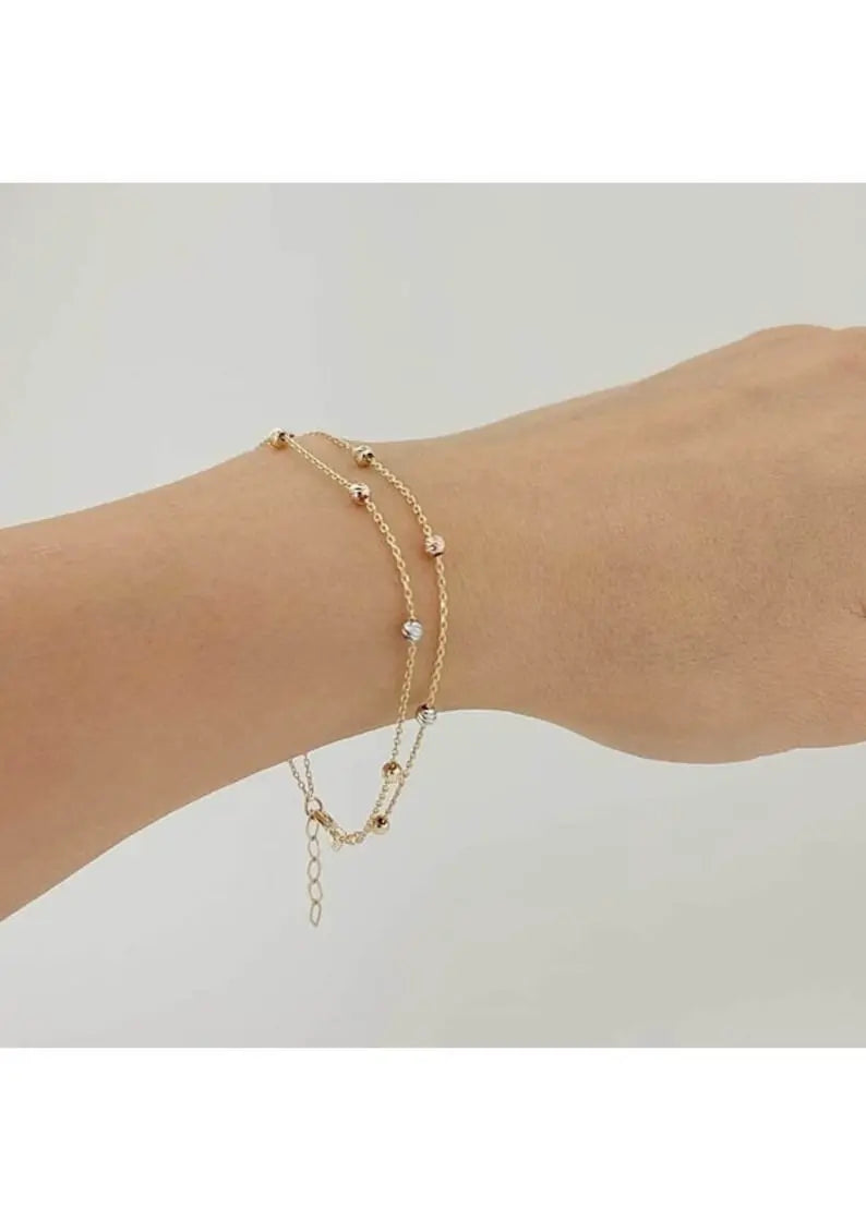 Double Chain Gold Bracelet | 14K Double Wrap Bracelet | Varto Jewelry
