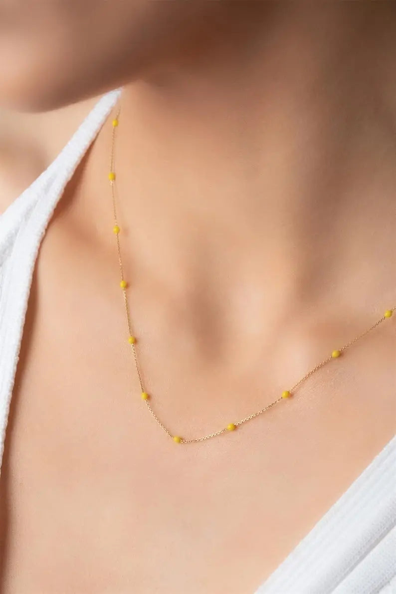 14k Gold Choker Necklace | Dainty Bead Chain Choker | Varto Jewelry