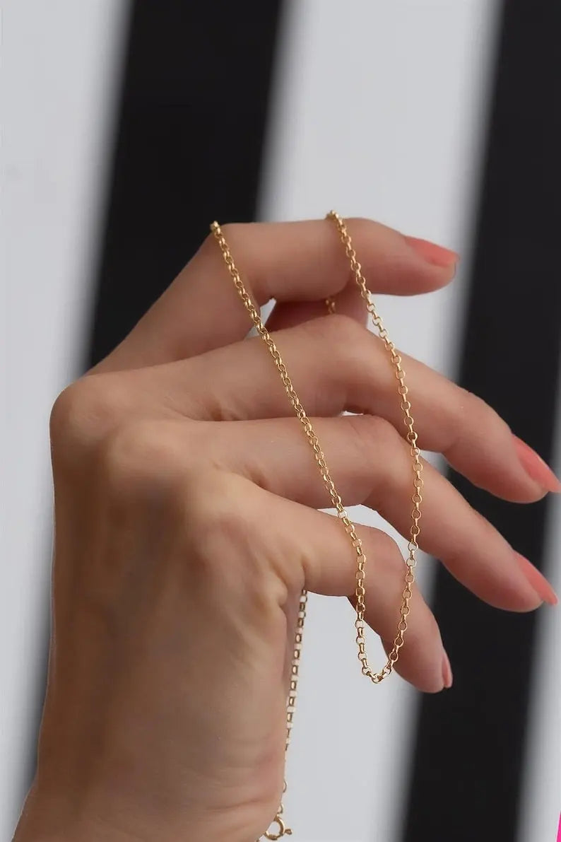 Rolo Chain Necklace | 14K Gold Rolo Link Chain Necklace| Varto Jewelry