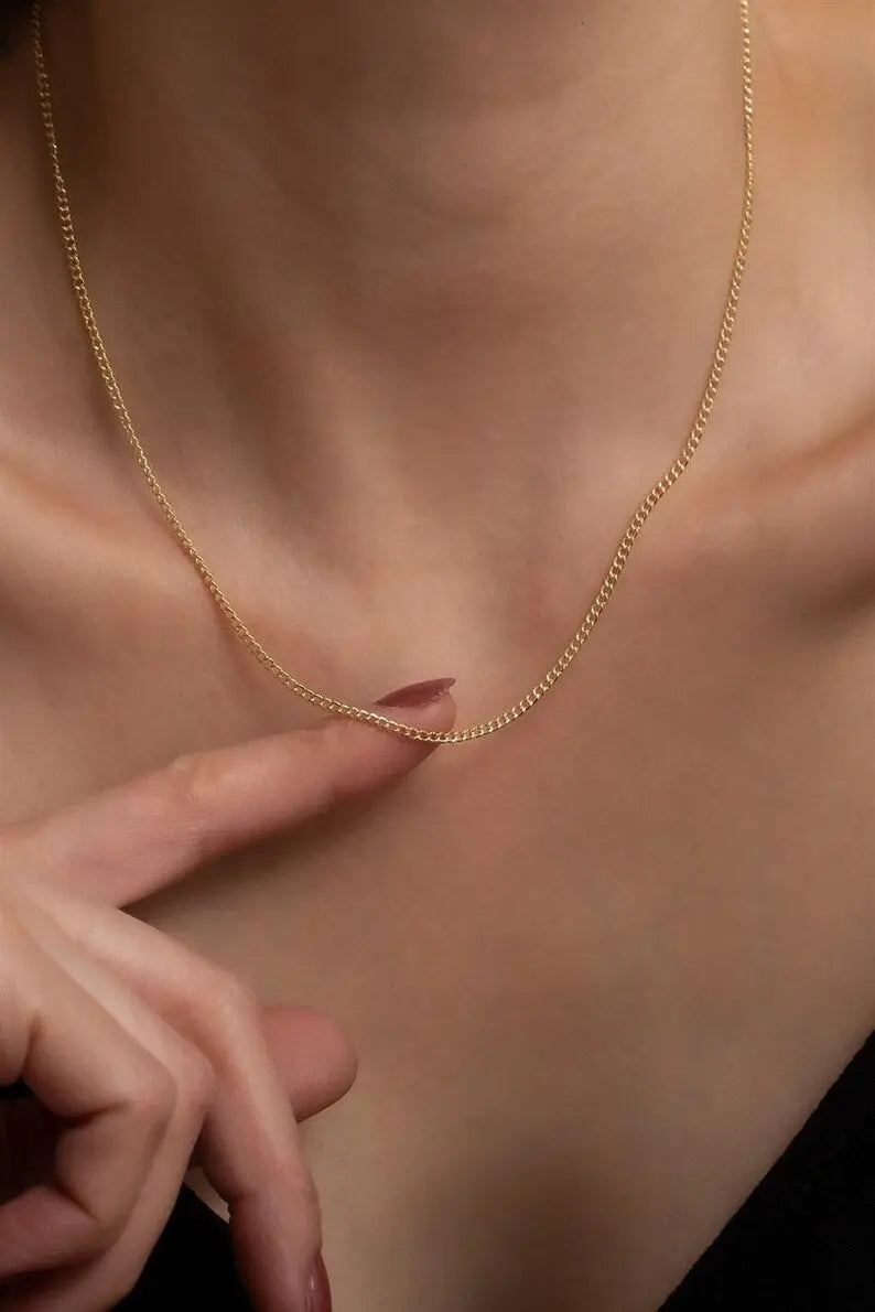 Curb Chain Necklace | 14K Gold Curb Cuban Link Chain | Varto Jewelry