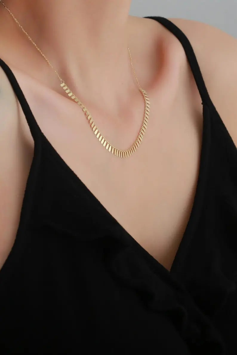 Gold Teardrop Necklace | 14K Gold Sequin Necklace | Varto Jewelry