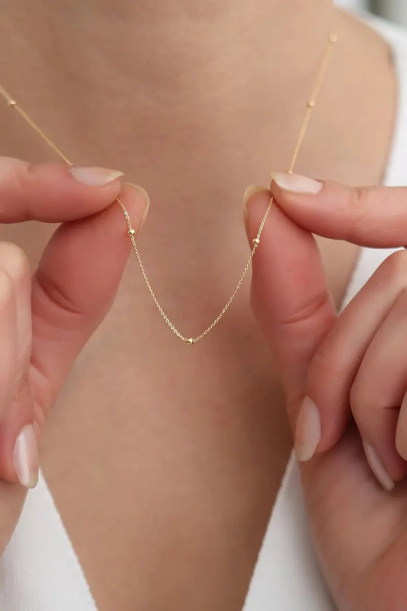 Thin Gold Chain Necklace | 14k Gold Beaded Necklace | Varto Jewelry