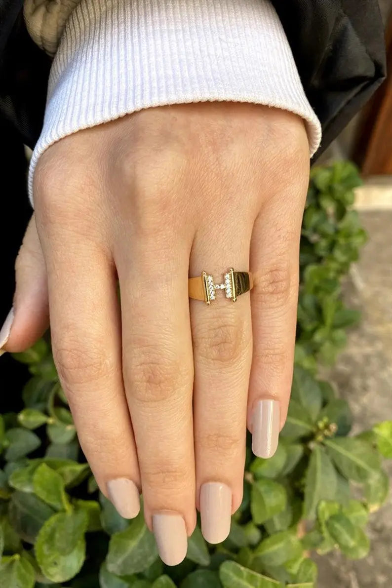 Gold Ring With Initials | Custom Pave Stone Gold Ring | Varto Jewelry