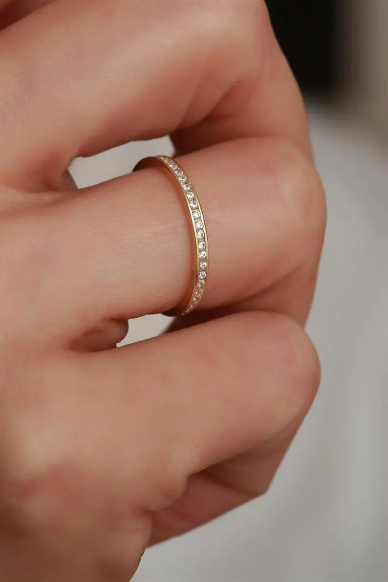 Bridal Wedding Ring | 14K Gold Round CZ Wedding Ring | Varto Jewelry