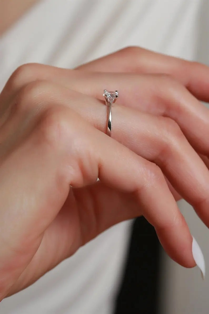 Simple Gold Engagement Ring |14K Gold CZ Solitaire Ring| Varto Jewelry