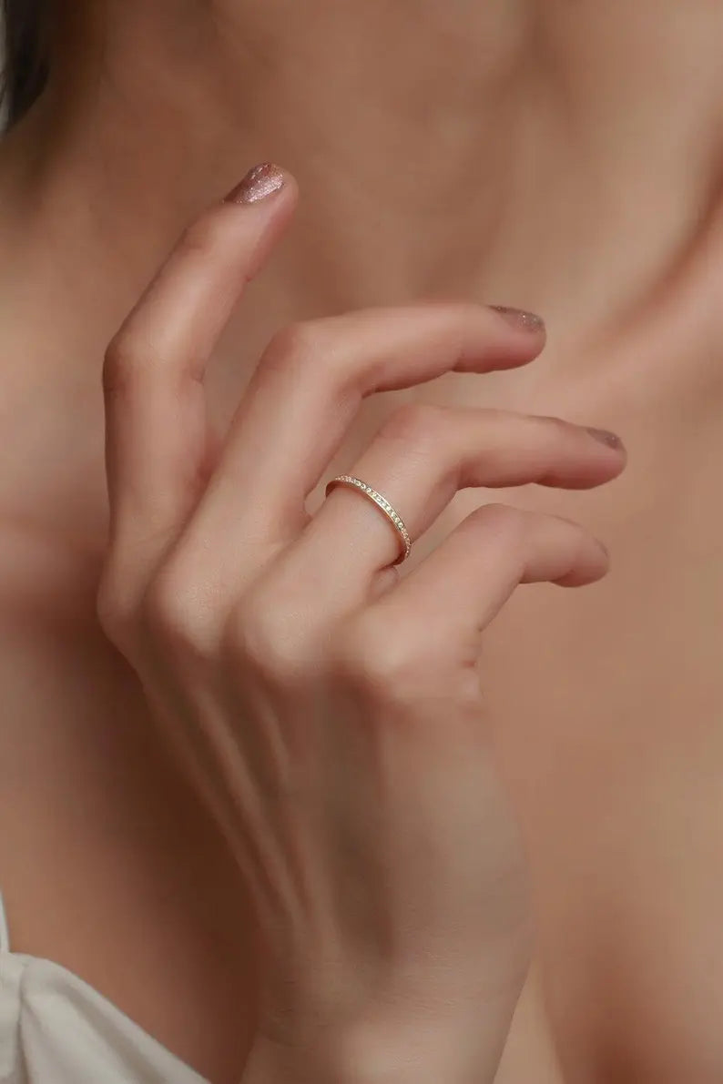 Bridal Wedding Ring | 14K Gold Round CZ Wedding Ring | Varto Jewelry