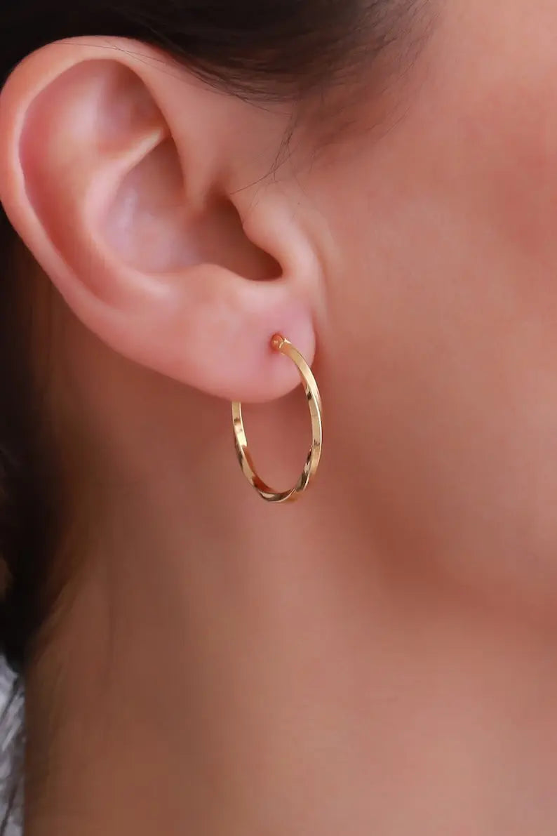 Gold Twist Hoop Earrings | 14K Gold ITALIAN Hoops | Varto Jewelry
