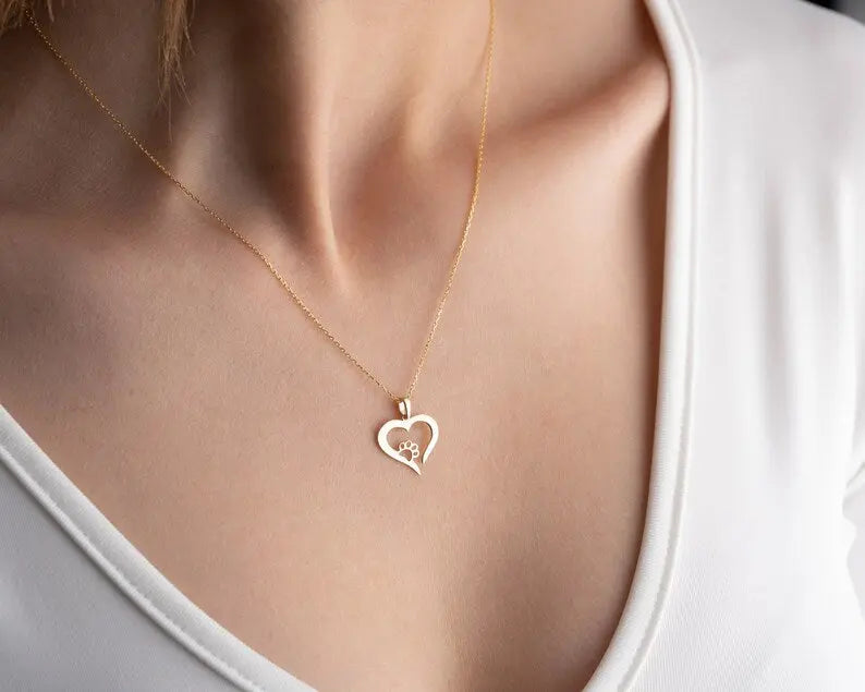 Paw Print Necklace | Gold Heart Paw Print Necklace | Varto Jewelry