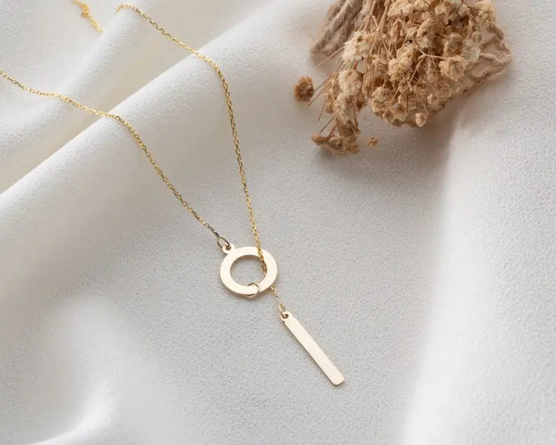 Circle Pendant Necklace | 14k Gold Circle Dropping Bar | Varto Jewelry