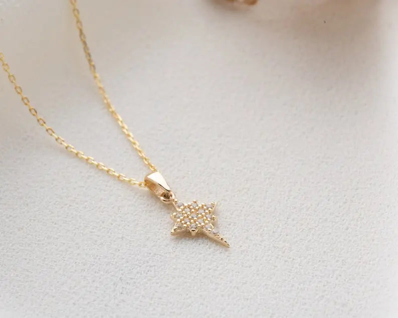 North Star Necklace | 14K Gold Pole Star Necklace | Varto Jewelry