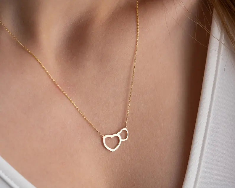 Double Heart Necklace | 14K Gold Necklace for Women | Varto Jewelry